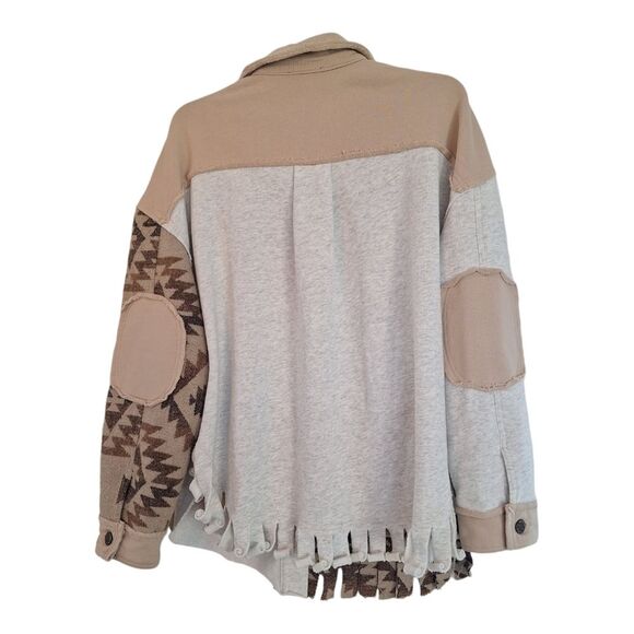 Miss Me Women's Taupe Aztec Button Front Mixed Shacket Small Never Worn - Picture 14 of 16
